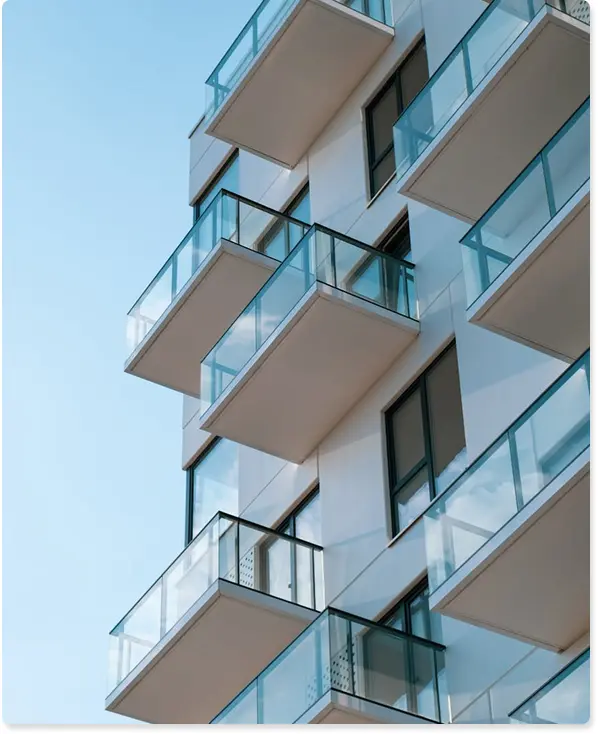 Modern building with glass balconies